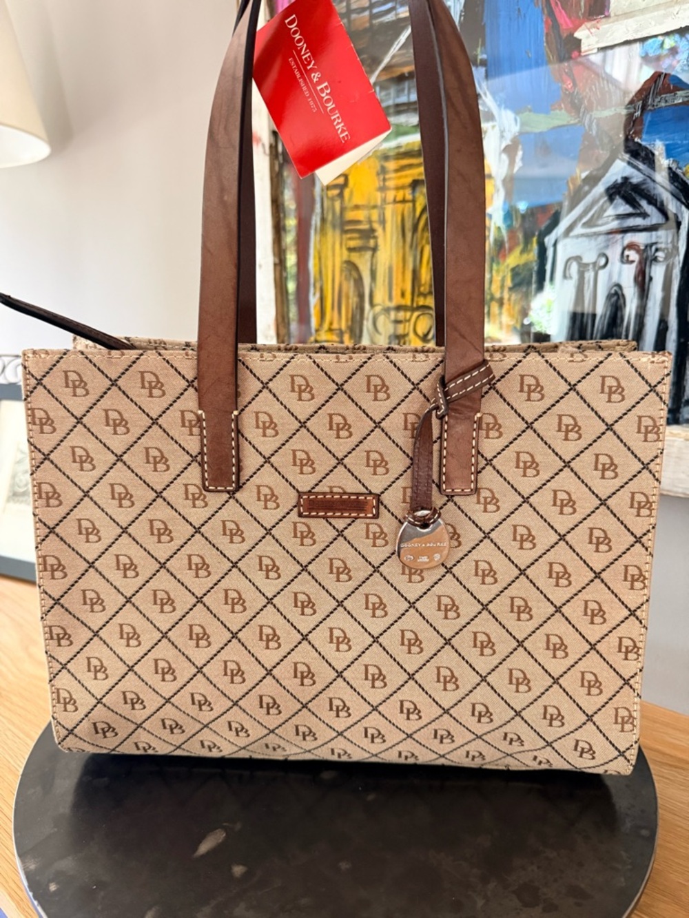 Dooney & Bourke Brown Tan Signature East West Tote with DB Pattern, NWT